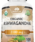 NaturaLife Labs Organic Ashwagandha 2100 mg - 100 Veggie Capsules