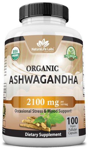NaturaLife Labs Organic Ashwagandha 2100 mg - 100 Veggie Capsules