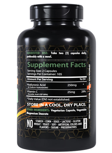Healthfare Hyaluronic Acid Capsules | 250 Mg | 210 Count | Includes 25 Mg Vitamin C Per Serving | Supports Skin Hydration & Joint Lubrication | Non-Gmo | Gluten Free