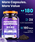 Megneta 180 Capsules Magnesium Glycinate Potassium Vitamin D3 10000Iu K2 Mk-7 Supplement - High-Potency Synergistic Complex For Bone Heart Immune Health Mood Balance & Energy Support
