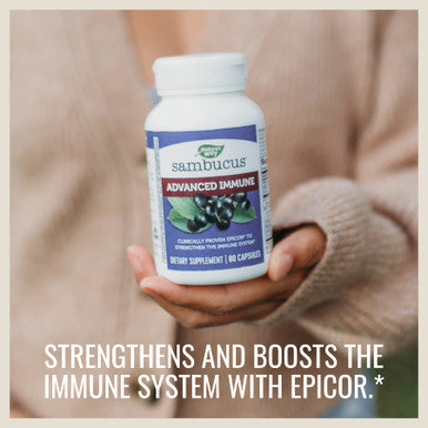 Nature's Way Sambucus Advanced Immune Capsules with Black Elderberry, Vitamin C, Vitamin D, Echinacea*, and Zinc, Immune Support with EpiCor*, 80 Count