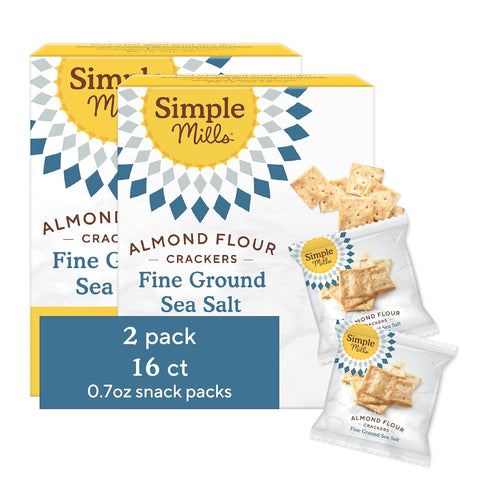 Simple Mills Almond Flour Crackers Snack Packs, Farmhouse Cheddar, Gluten Free, Flax Seed, Sunflower Seeds, Corn Free, Good for Snacks, 6.5 oz, Pack of 2 (8 Bags per Box)