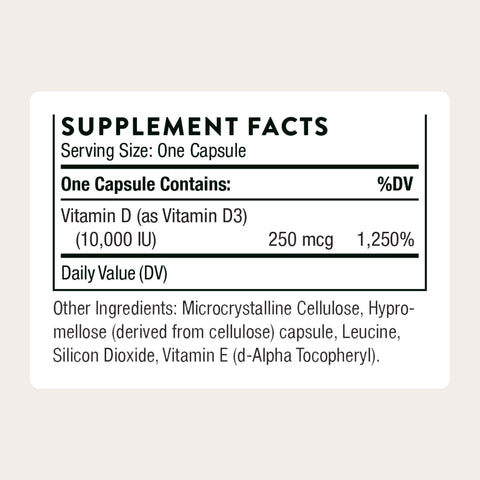 Thorne - Vitamin D-10000 - Vitamin D3 Supplement - Supports Healthy Bones Teeth & Muscles Plus Cardiovascular & Immune Function - Third-Party Certified - Gluten Dairy & Soy-Free 60 Capsules