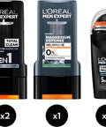 L'Oreal Paris Men Expert Routine Shower Gel & Deodorant For Men 2 X Shower Gel 1 X Shower Gel Magnesium Defense 2 X Carbon Protect Deodorant