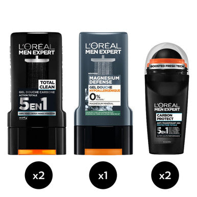 L'Oreal Paris L OrEal Men Expert Routine Shower Gel & Deodorant For Men 2 X Shower Gel 1 X Shower Gel Magnesium Defense 2 X Carbon Protect Deodorant