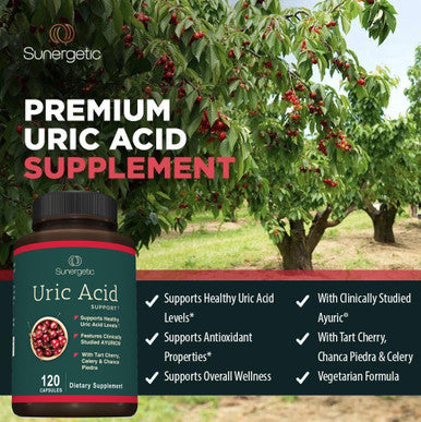 Sunergetic Premium Uric Acid Support Supplement ÃƒÂ¢Ã¢â€šÂ¬Ã¢â‚¬Å“ Uric Acid Cleanse & Kidney Support ÃƒÂ¢Ã¢â€šÂ¬Ã¢â‚¬Å“ Includes Tart Cherry Chanca Piedra Celery Extract & Turmeric - 120 Capsules