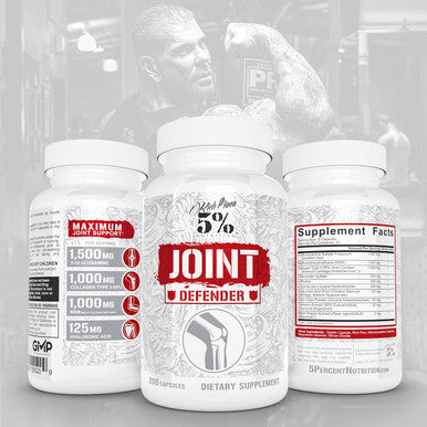 5% Nutrition Rich Piana Joint Defender Maximum Joint Support Supplement | Collagen, Glucosamine, Chondroitin, Turmeric Curcumin with Black , MSM, Hyaluronic | 200 Capsules, 25 Servings