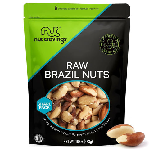 NUT CRAVINGS - Brazil Nuts Roasted & Salted - No Shell, Whole (16oz - 1 LB) Packed Fresh in Resealable Bag - Healthy Protein Food Snack, Food Assortments