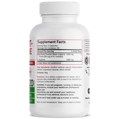 Bronson Beet Root + L-Arginine 2000 Mg Nitric Oxide Production- Non-Gmo, 120 Vegetarian Capsules