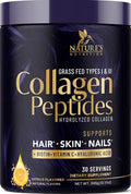 Nature'S Nutrition Collagen Peptides Powder With Hyaluronic Acid and Biotin Citrus Flavored 10g Grass Fed Collagen Powder for Women with Type I & III Collagen Supplements Hair Nail Skin & Joint Support - 30 Servings