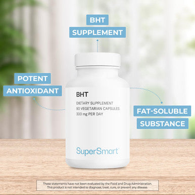Supersmart BHT 300 mg Per Day Butylated Hydroxytoluene Powerful Antioxidant Immune Support Anti Aging Supplement NonGMO Gluten Free 90 Vegetarian Capsules