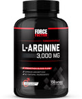 Force Factor L-Arginine Nitric Oxide Supplement with BioPerine to Help Build Muscle and Support Stronger Flow, Circulation, Nutrient Delivery, and , L-Arginine 3000mg, 3g, 150 Capsules