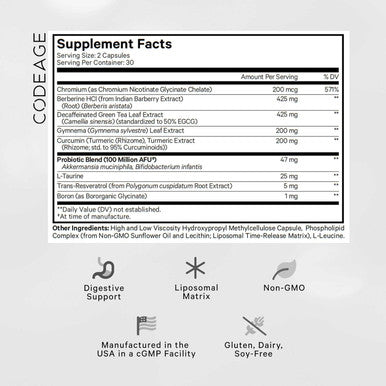 Codeage Glp-Advantage+ Supplement - Metabolic & Glp-1 Activity Support - Chromium, Berberine, Green Tea, Gymnema, Curcumin, Taurine, Resveratrol - Weight Management & Gut Health, Non-Gmo - 60 Capsules