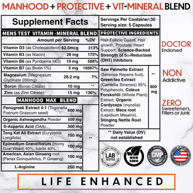 [Men Over 30, Power Up ]- Hair Thinning Low Manhood Energy Doctor Endorsed, Comprehensive Support For Vitality, Manhood, Hair Support, Focus, All While Combating Negative Dht Effects