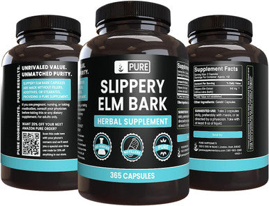 PURE ORIGINAL INGREDIENTS Slippery Elm Bark (365 Capsules) No Magnesium Or Rice Fillers, Always Pure, Lab Verified
