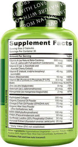 NATURELO Hair, Skin and Nails Vitamins - 5000 mcg Biotin, Collagen, Natural Vitamin E - Supplement for Healthy Skin, Hair Growth for Women and Men Ãƒâ€šÃ¢â‚¬â€œ 60 Capsules