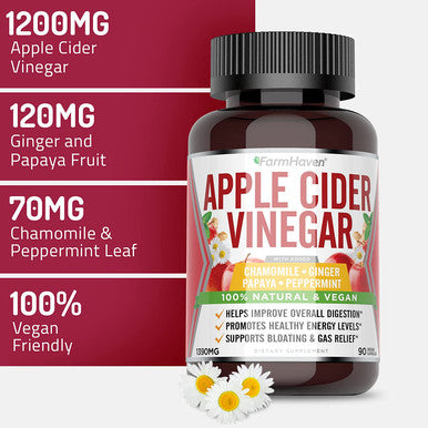 Apple Cider Vinegar Capsules with Ginger Papaya Chamomile 1390mg Improves Digestion Energy Immunity Soothes Gas Bloating Issues Like with Mother NonGMO 100 Natural 180 Capsules