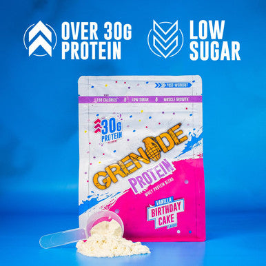 Grenade Whey Blend High Protein Powder Low Sugar with 30g Protein per Serving 12 Servings Birthday Cake 480 g
