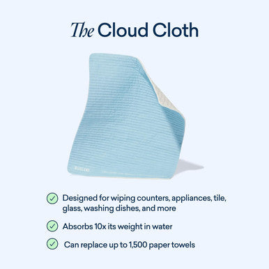 Blueland Cloud Cloth - 3 Pack - Reusable Ultra-Absorbent Swedish Dish Cloth Natural Kitchen Sponge Towel Made from All-Natural Cotton & Plant Cellulose - for Kitchen Counters & Washing Dishes