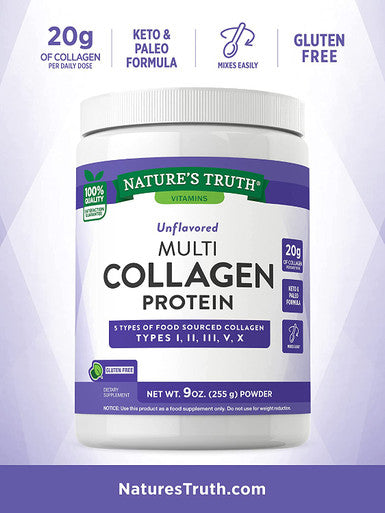 Nature's Truth Multi Collagen Powder | 9 oz | Type I, II, III, V, X | Hydrolyzed Collagen Peptide Protein Powder | Keto and Paleo Friendly | Unflavored | Gluten