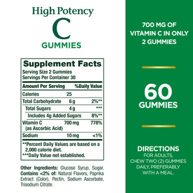 Nature's Bounty High Potency Vitamin C Gummies Immune Support Supplement 700Mg Orange Flavor 60 Count