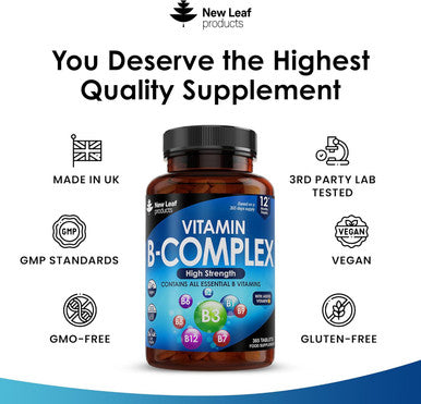 Vitamin B Complex - 365 Small Tablets (One Year Supply) High Strength All 8 B Vitamins B1-B2-B3-B5-B6-B12, Biotin, Folic Acid And Vitamin C - Reduction Of Tiredness, Energy & Immune Support - Uk Made