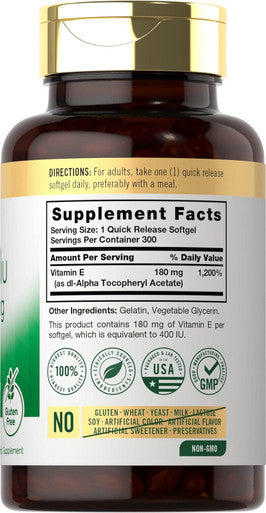 Carlyle Vitamin E Softgel Capsules 400 IU | 180mg | 300 Count | Non-GMO and Gluten Formula