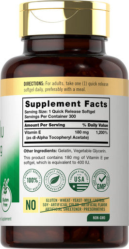 Carlyle Vitamin E Softgel Capsules 400 Iu | 180Mg | 300 Count | Non-Gmo And Gluten Free Formula