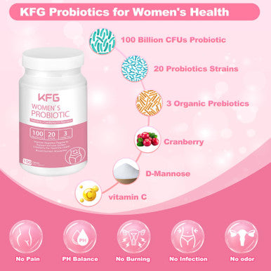 KFG Women's Probiotic 100 Billion CFUs 20 Strains with Organic Prebiotics Cranberry & D Mannose for Boost Immune Digestive Gut Vaginal & Urinary Health Gluten Dairy & Soy Free 100 Tablets.