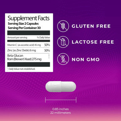 Beta Glucan, Vitamin C And Zinc Supplement Capsules - Immune Support Boost For Women And Men - Gluten Free, Lactose Free, Non-Gmo - 60 Capsules.