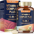 13in1 Vitamin B Complex Plus with Vitamin B1 B2 B3 (Niacinamide) B4 B5 B6 B7 (Biotin) B8 (Inositol) B9 (Folate) B12 C D3 K2 Energy Nerve Immune Skin Support 120 Vegan Capsules