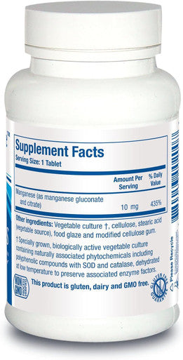 Biotics Research Mn Zyme Manganese Antioxidant Metabolism Support Bone and Cartilage Development. 100 tabs