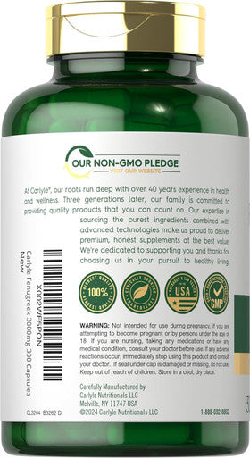 Carlyle Fenugreek Capsules | 300 Count | Non-GMO & Gluten Extract | Fenugreek Seeds