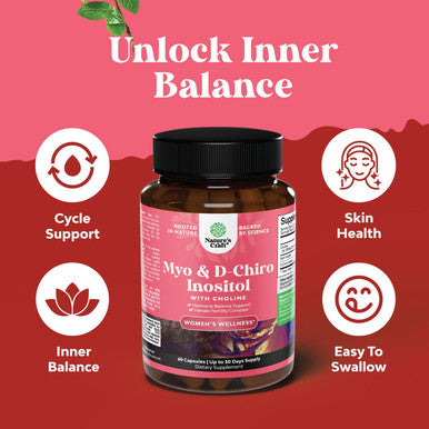 Natures Craft Myo-Inositol & D-Chiro Inositol Capsules - Choline Inositol Supplement for Cycle and Fertility Support - Womens Hormone Balance Supplement with Myo & D-Chiro Inositol Plus Choline Bitartrate
