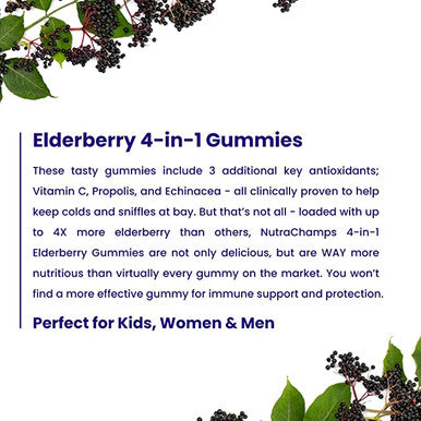 Elderberry Gummies with Vitamin C, Propolis & Echinacea - Immune System Support Gummy Vitamins for Adults & Kids - Max Strength 200mg Sambucus Antioxidant