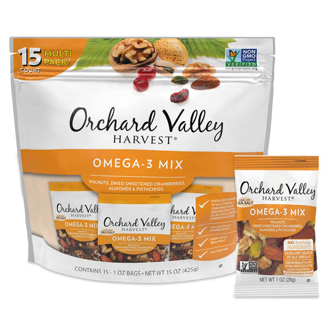 Orchard Valley Harvest Active Snack Pack Mix, 1oz Bags (Variety Pack of 30), Antioxidant Mix, Cranberry Almond Cashew, Omega-3 Trail Mix, Healthy Snacks for Adults and Kids, Gluten Free
