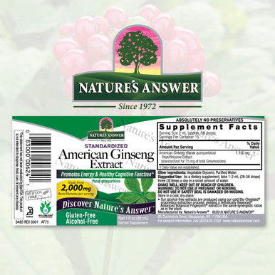 Nature'S Answer Ginseng American Root Alcohol- 1-Fluid Ounce | Promotes Vitality | Immune Support Booster | Improves Cognitive Function | Natural Energy Increase