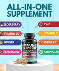 Elderberry Immune Support Supplement 8-In-1 Formula With Echinacea, Vitamin C & Zinc, Vitamin D 5000 Iu, Turmeric, Ginger, Ashwagandha ÃƒÂ¢Ã¢â€šÂ¬Ã¢â‚¬Å“ 60 Capsules