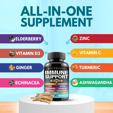 Elderberry Immune Support Supplement 8-In-1 Formula With Echinacea, Vitamin C & Zinc, Vitamin D 5000 Iu, Turmeric, Ginger, Ashwagandha ÃƒÂ¢Ã¢â€šÂ¬Ã¢â‚¬Å“ 60 Capsules