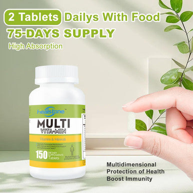 Adult Multivitamin/Multimineral For Immune Health, Dietary Supplement For Energy, Brain, Eye Health With Vitamin A, C, D3, E, Calcium & More, Gluten Free, 75-Days Supply, 150 Tablets
