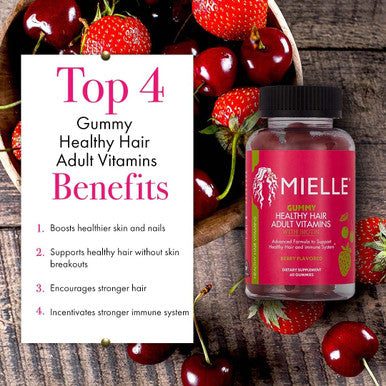 Mielle Organics Adult Healthy Hair Formula Gummy Vitamins with Biotin, 60 Count