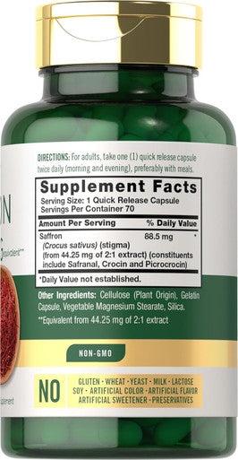 Carlyle Saffron Extract Capsules 88.5mg | 70 Count | Non-GMO & Gluten Supplement