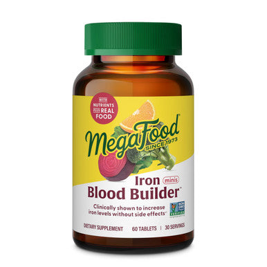 MegaFood Blood Builder Minis - Iron Supplement Clinically Shown To Increase Iron Levels Without - Iron With Vitamin C Vitamin B12 & Folic Acid - Vegan - 60 Tablets (30 Servings)