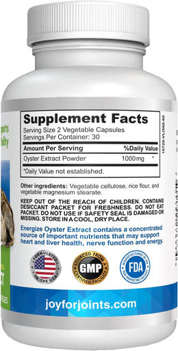 Energize Oyster Extract Supplement For Men & Women - Zinc, Taurine, Amino Acids - Supports Energy, 500 Mg, 60 Veg Capsules