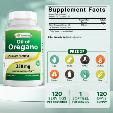 Best Naturals Oregano Oil 250 Mg Softgels 120Count
