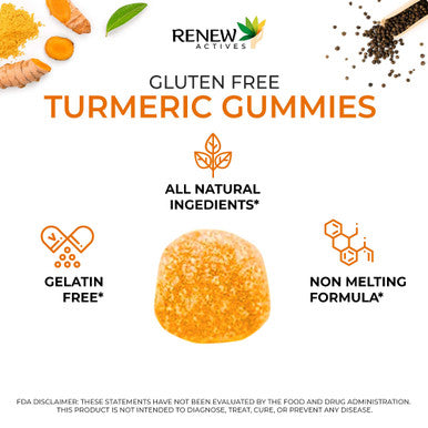 Renew Actives Turmeric Gummies - Antioxidant-Rich Formula With Black Pepper For Enhanced Wellness & Vitality | Easy-To-Swallow - 60 Gummies