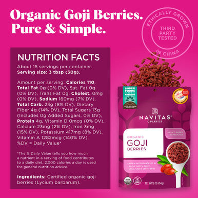 Navitas Organics Goji Berries Organic Non-GMO Sun-Dried Sulfite-Free