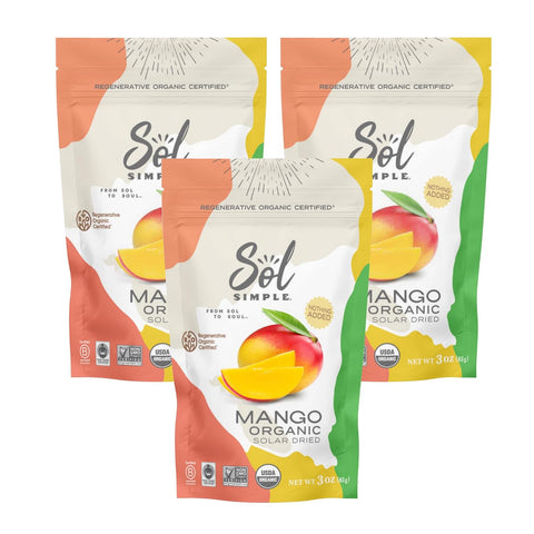 SOL SIMPLE Organic Dried Mango | 6oz Snack Pack (2 Bags Total) | One Ingredient | Vegan | Non-GMO | No Added Sugar | Fair Trade | Dried Fruit | Mango