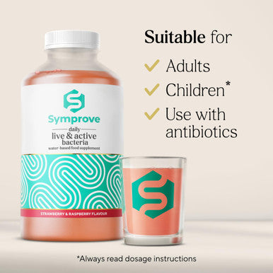 Symprove Strawberry and Raspberry 4 Week Pack Daily Essential Gut Health Supplement Probiotic Drink with Live Bacteria Vegan 4x500ml