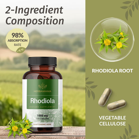 Herbamama Rhodiola Rosea Capsules â€“ Natural Menopause Supplements For Women â€“ 1000Mg Rhodiola Rosea Root Powder Per Serving For Women'S Relaxation Support â€“ Vegan Non-Gmo â€“ 50-Day Supply